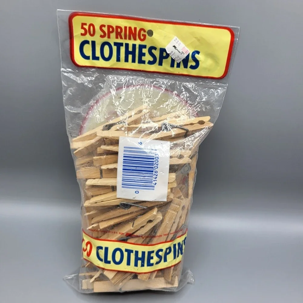 Kmart Spring Clothespins 50 Pack Vintage Wooden Made in USA Tan